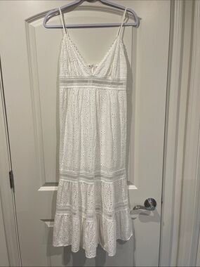 Anthropologie Greylin White Eyelet Midi Dress with Spaghetti Straps